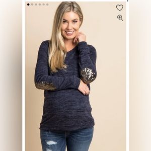 PinkBlush navy sequined elbow patch maternity sweater